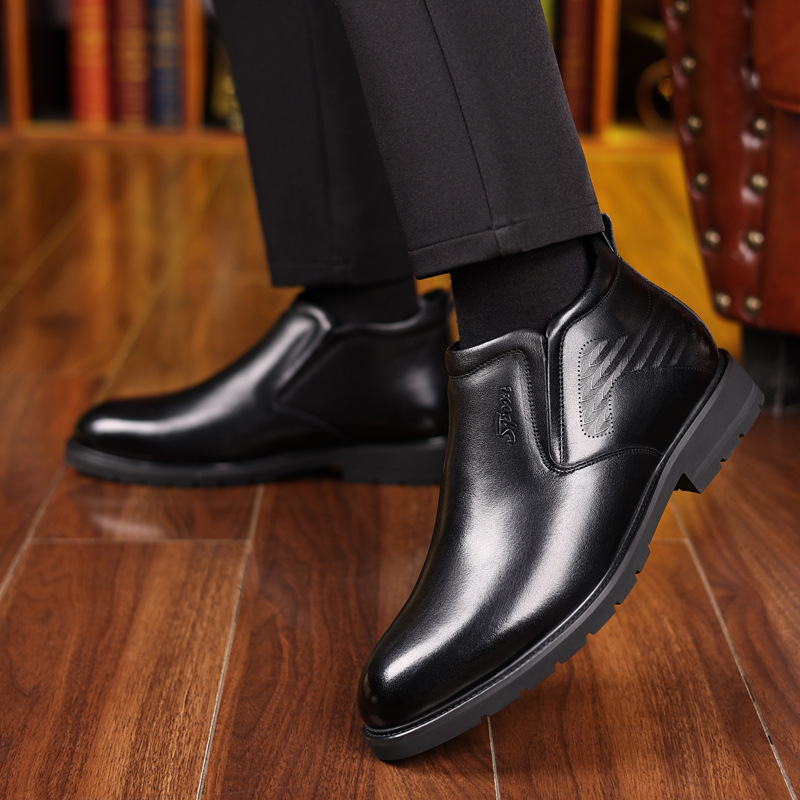 高档男士真皮加绒棉鞋