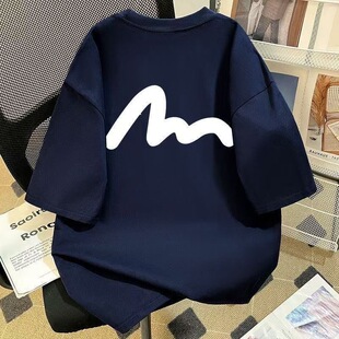 中大童装100纯棉字母美式线条印花短袖T恤男女童夏季高街上衣服