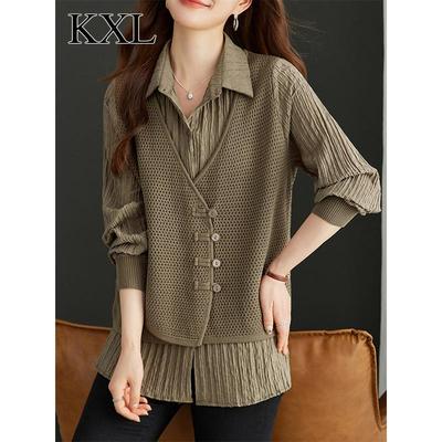 设计感小众宽松遮肚子假两件针织上衣女春秋新款独特别致洋气小衫