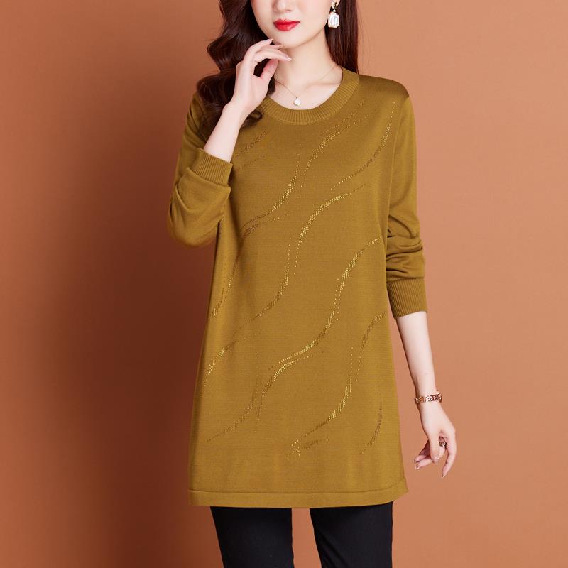 2024秋装薄款天丝针织连衣裙女冰丝妈妈大码中长款上衣宽松打底衫