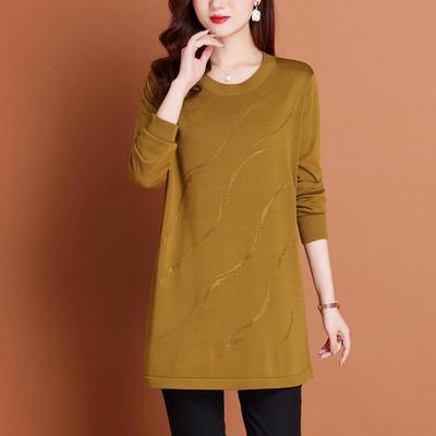 2024秋装薄款天丝针织连衣裙女冰丝妈妈大码中长款上衣宽松打底衫