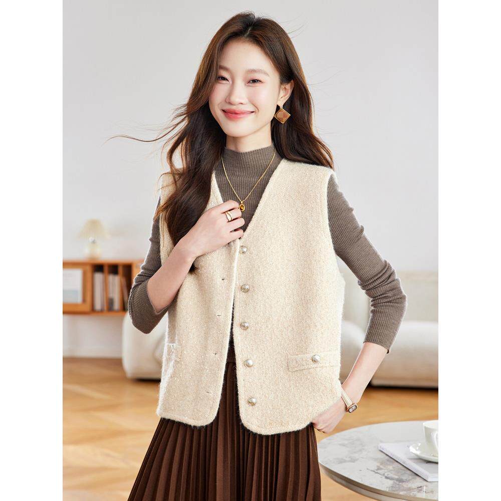 韩系温柔风针织马甲高级感v领毛衣背心外套秋游时尚外搭开衫坎肩