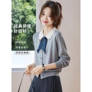 2025新款韩系早秋穿搭高级感气质蝴蝶结polo领小个子针织衫上衣女