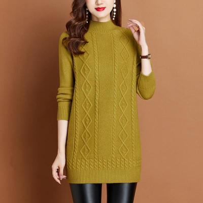 秋冬季毛衣女加厚中长款半高领羊毛衫保暖内搭宽松针织打底遮屁股