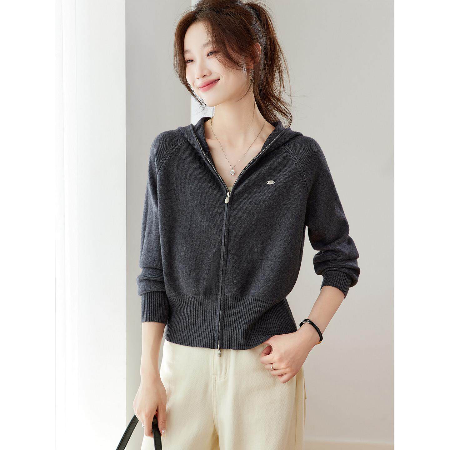 双拉链连帽卫衣外套女2025秋季新款今年流行爆款外搭短款针织开衫