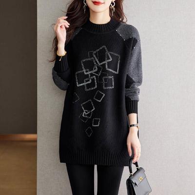 中长款遮屁股毛衣女款2025新款冬季慵懒半高领加厚宽松内搭打底衫