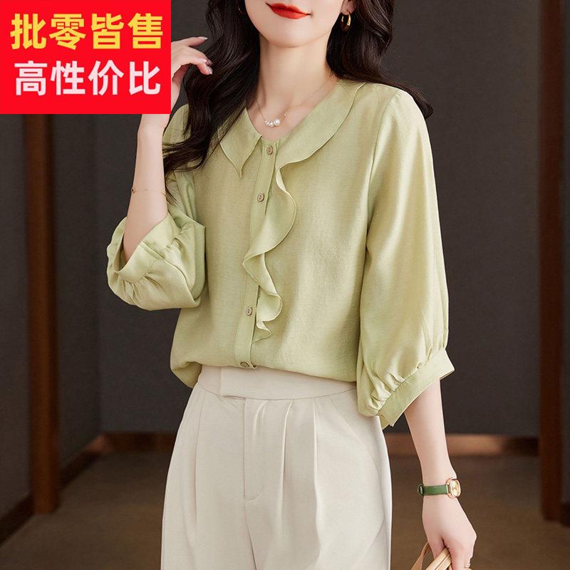 设计感小众雪纺衫女夏季2025新款法式气质小衫宽松上衣七分袖衬衫