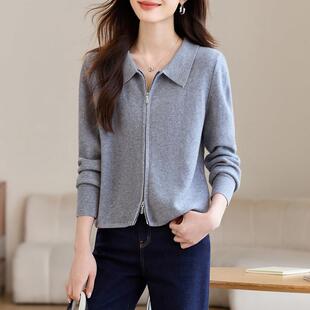 高级感针织开衫女2025春季新款洋气休闲polo领外套外搭上衣小个子