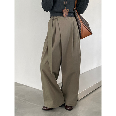 青川onewalk/2025新款冬复古不规则设计感显瘦阔腿裤高腰休闲裤女