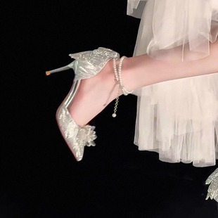 rosemirand玫瑰米兰高跟鞋18岁成年礼水钻蝴蝶结水晶婚鞋绝美珍珠