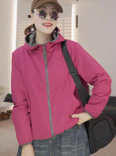 风上衣 宽松休闲百搭连帽冲锋衣外套女工装 2026早春新款 韩版