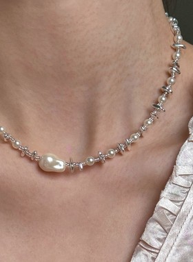 「荆棘银珠」感碎银几两拼接珍珠项链女气质锁骨链高级感百搭颈链