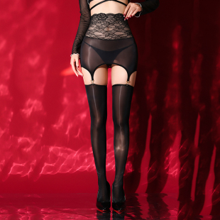 性感高腰蕾丝包臀裙吊带丝袜高密连裤 袜丝滑油亮极光黑丝吊袜带