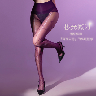 轻奢网格花纹极光丝袜性感油亮无缝黑丝超薄丝滑光亮夜店连裤 袜