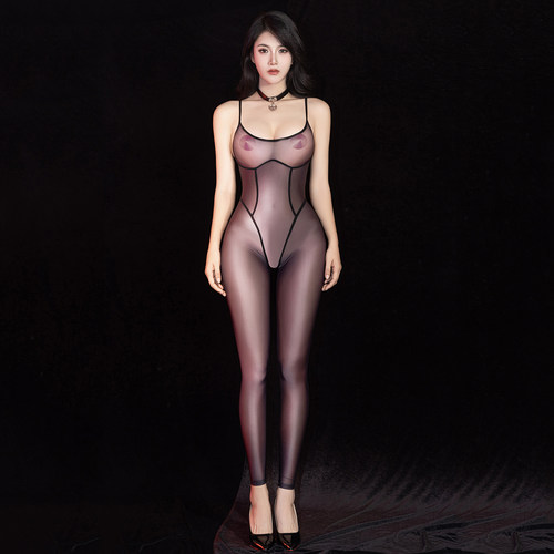 性感吊带油亮连体衣九分连身丝袜