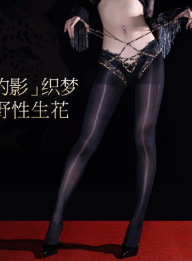 性感纯御风豹纹绑带镂空蕾丝黑色连裤袜油亮丝袜高密丝滑提臀黑丝