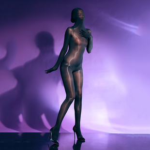 性感油亮连体丝袜女5D全身包裹五指袜弹力紧身丝衣包头连身黑丝袜