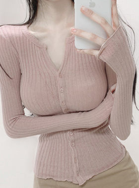 韩国2022秋季 值得入 YW386性感女人味~显胸半开领紧身针织开衫se