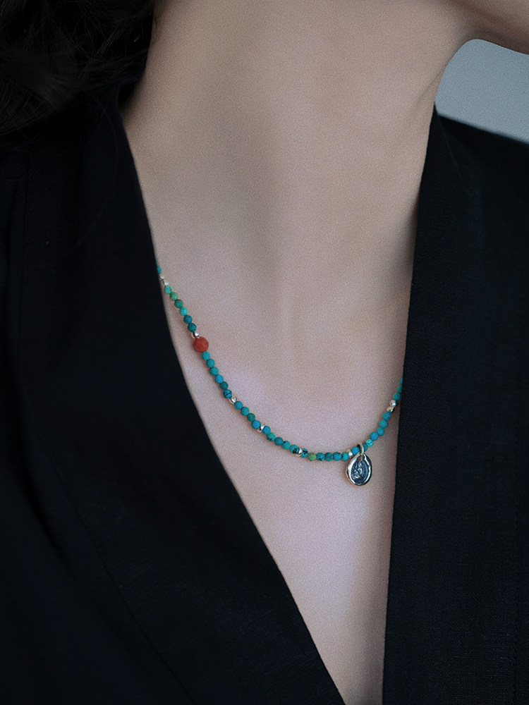 자유의 형태 없음 | WEISHI  청록색 비즈 3 회전 팔찌 목걸이 남성과 여성을위한 이중 목적 복고풍 보살 선물