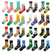 儿童不对称AB袜子个性 潮流亲子袜原宿街头男女童中筒棉袜草莓四季