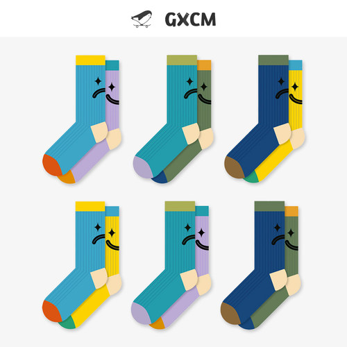 GXCM男女棉AB鸳鸯中筒袜子