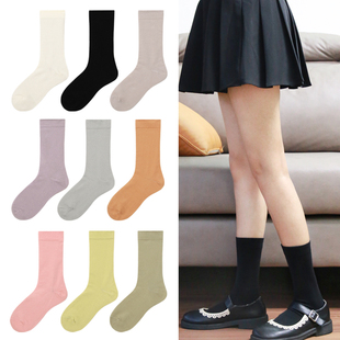 女生莫兰迪纯色中筒袜韩版 糖果色棉袜子简约美腿薄堆堆春秋四季