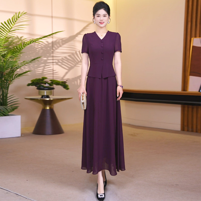蔚歌紫色假两件连衣裙女夏2026新款气质端庄修身显瘦遮肉25285