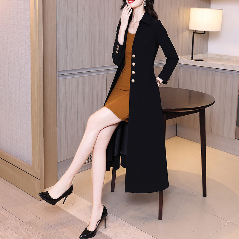 高端风衣女中长款2021年春秋新款英伦风过膝气质早秋修身大衣外套