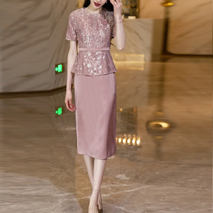 显瘦中长款 气质修身 包臀裙 高端礼服连衣裙夏2025新款 喜婆婆婚宴装