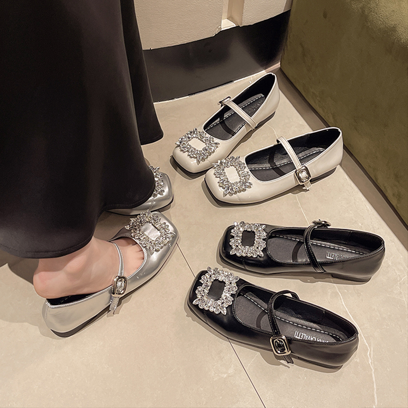 品牌法式晚风通勤单鞋女2025春季新款方头浅口温柔仙女风平底玛丽