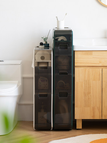 17.5CM卫生间夹缝置物架塑料落地式防水收纳柜浴室马桶储物柜窄柜