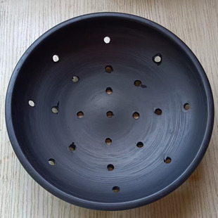 老式黑陶饭罩纯手工土窑粗陶家用老款泥瓦盆饭筛子蒸米饭黑陶篦子