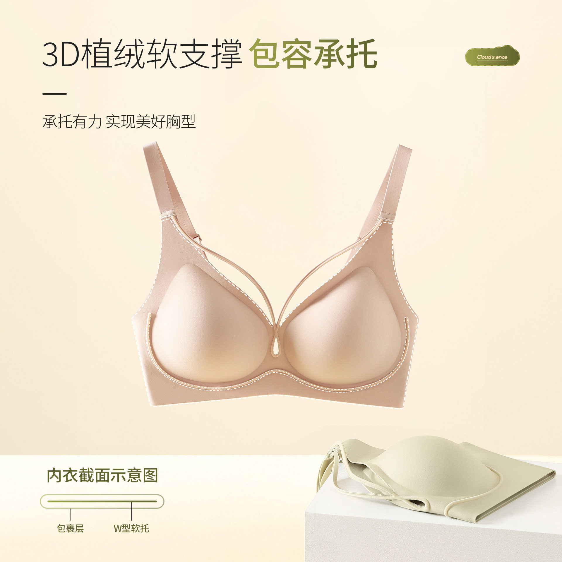 黑科技美胸内衣女果冻胶软支撑舒适立体聚拢承托轻薄ABC杯文胸罩