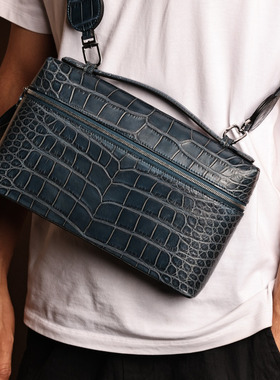 LOR男士手拿包，HCP水染海军蓝色美洲鳄，客订出货。