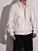 52码 新款 革拼羊绒 意大利奶油白服装 夹克