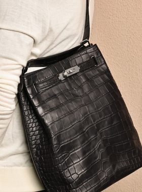 So Kelly 22，灰蓝色哑光水染湾鳄，银扣实拍现货