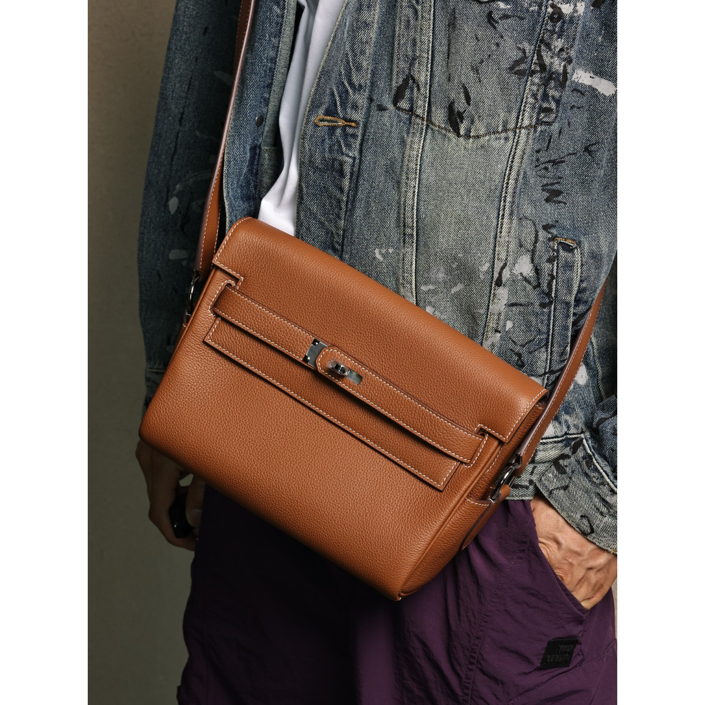 Kelly Messenger27小号邮差包，金棕色Togo皮，银扣实拍现货