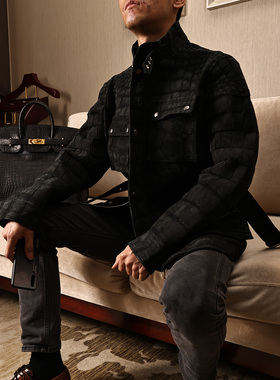 ARESGATOR秋冬尼罗男士鳄鱼皮衣休闲商务中长款立领做旧夹克特价