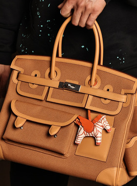 Birkin35 Cargo，芝麻色Swift牛皮拼帆布，银扣实拍现货。