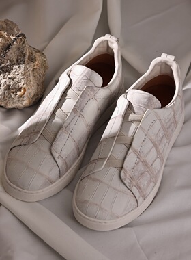 休闲板鞋，喜马拉雅鳄鱼皮大竹节纹，可定制码数