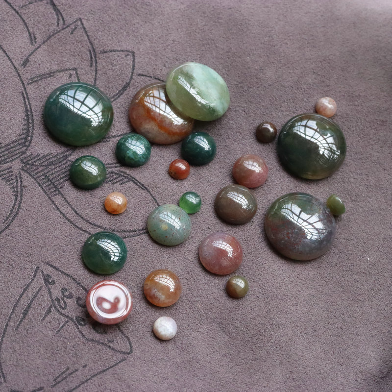 天然印度玛瑙半圆形平底圆形戒面 diy手工镶嵌耳饰戒指贴片配件