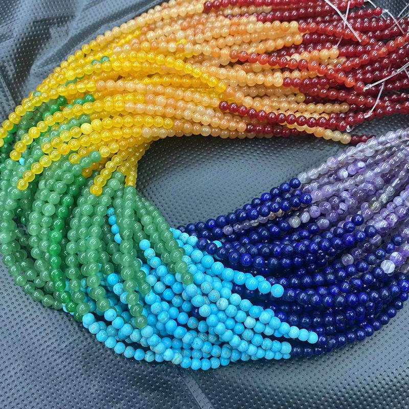 天然混色玉石玛瑙七彩圆珠散珠串珠 diy手工发簪步摇手链项链配件