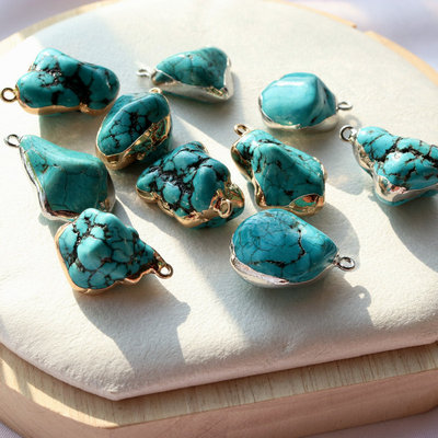 天然绿松石包边镶嵌吊坠 DIY手工挂件项链毛衣链手链佩戴饰品配件