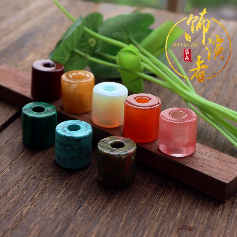 天然水晶玛瑙黄玉花绿石5mm大孔径圆管珠散珠饰品diy手链佛珠配件