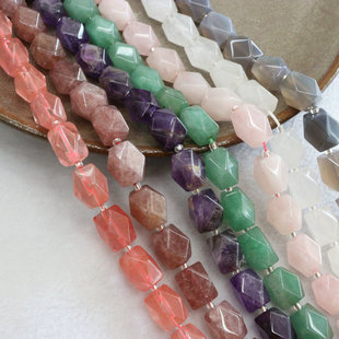 天然黄虎眼玛瑙水晶切八角直孔散珠 diy手工手串隔珠项链饰品配件