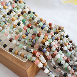 天然玉石玛瑙七色混色小圆珠散珠串珠 diy耳饰手串项链饰品配件