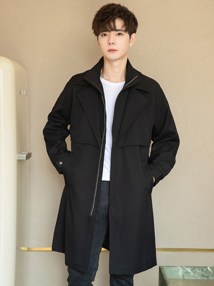 ANTI-WRINKLE TWILL MIDI LENGTH TRENCH COAT MENS SPRING AND AUTUMN 2024 NEW DOUBLE-COLLARED HANDSOME LUXURY CASUAL JACKET