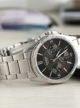 Casio卡西欧大表盘简约时尚防水潮流商务三眼石英男士手表MTP1375