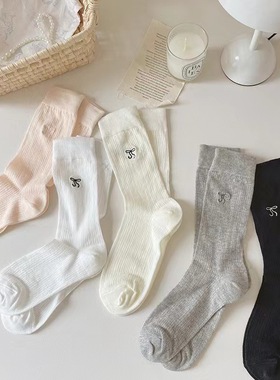 镂空袜女夏季薄款学院风中筒袜蝴蝶结刺绣休闲透气堆堆袜JK白袜子
