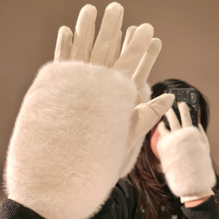 多戴法德绒手套女冬季毛绒加厚骑车保暖防寒千金感可触屏2025新款